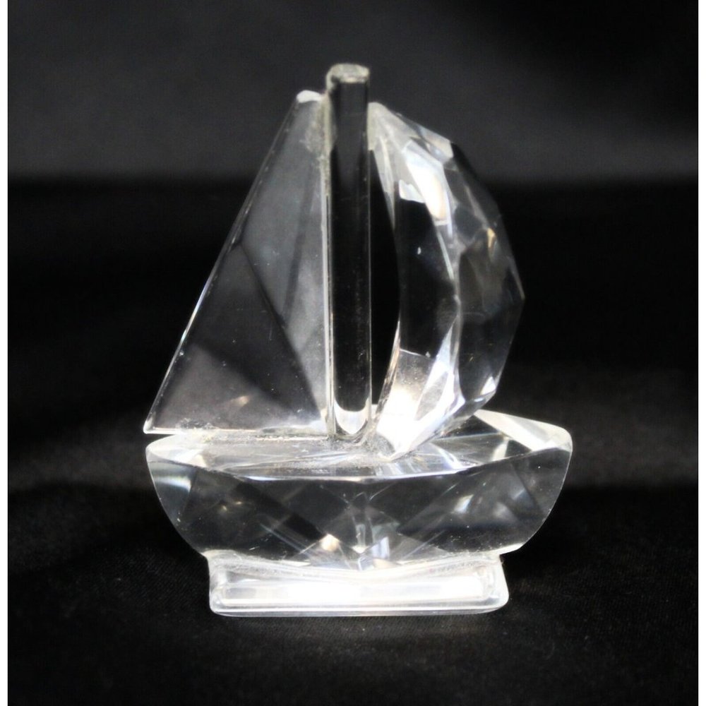 2" Mini Sailboat Crystal Paperweight Figure Sculpture Clear Shine Glass Ocean